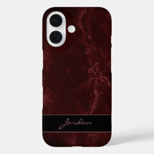 Burgundy Red Polished Marble Stone with Name iPhone 16 Case