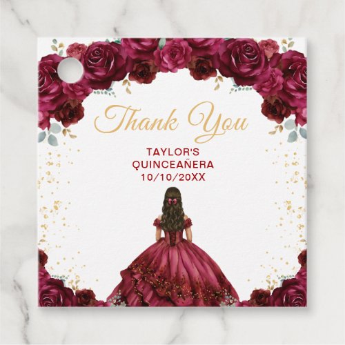 Burgundy Red Princess Quinceaera Thank You Favor Tags