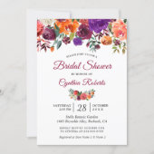Burgundy Red Purple Orange Floral Bridal Shower Invitation (Front)