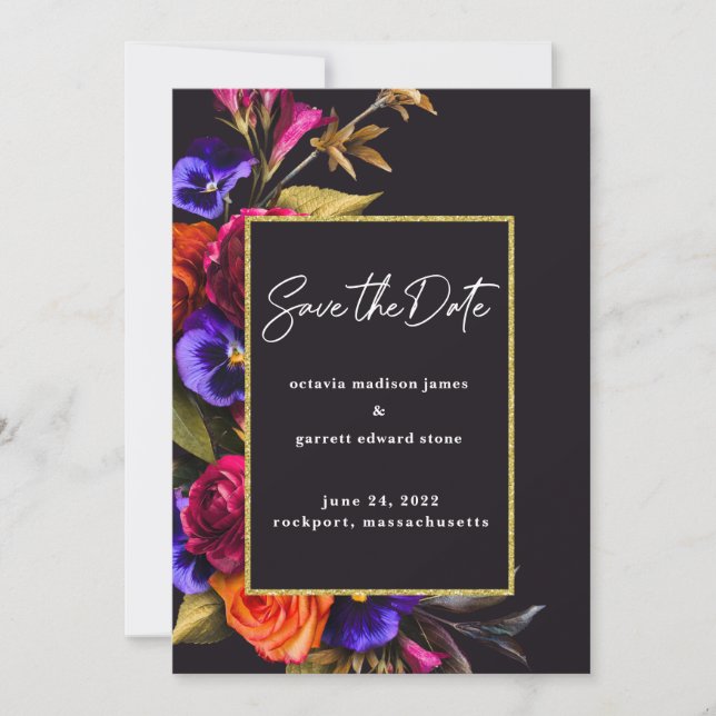 Burgundy Red, Purple, Orange Pink Floral Save The Date (Front)