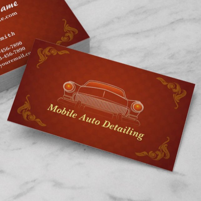 Burgundy Red Retro Auto Detailing business card (Creator Uploaded)