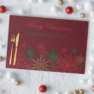Burgundy Red Retro Snowflake Christmas Placemat