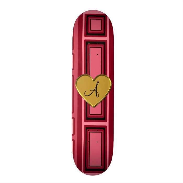 Burgundy red Retro squares monogram Skate Deck