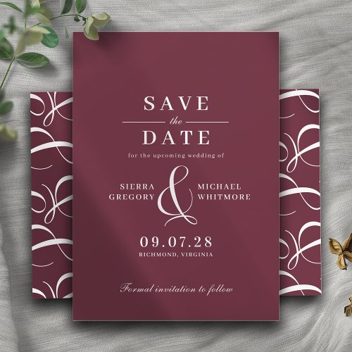 Burgundy Red  Romantic Maroon Vintage Typography Save The Date
