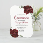 Burgundy Red Rose Beautiful Quinceanera Invite (Standing Front)
