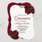 Burgundy Red Rose Beautiful Quinceanera Invite