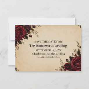 Burgundy Red Rose Black Vintage Wedding Save The Date