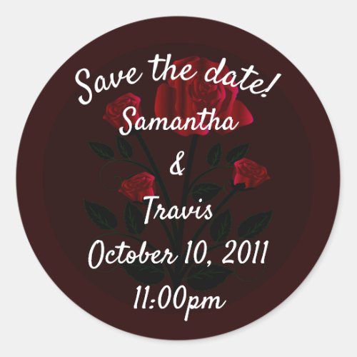 Burgundy Red Rose Elegant Wedding Save The Date Classic Round Sticker