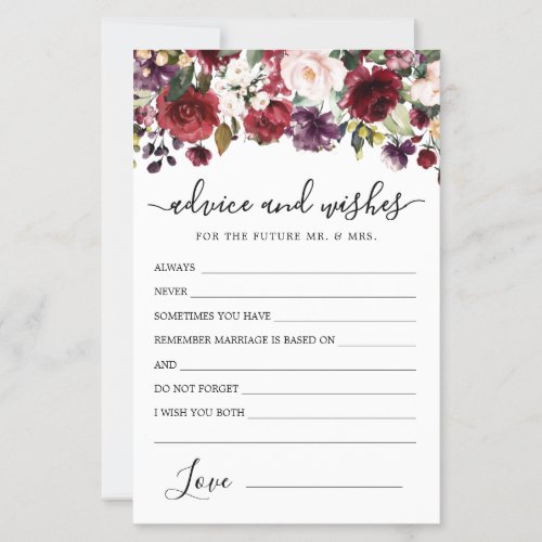 Burgundy Red Rose Floral Advice and Wishes Card