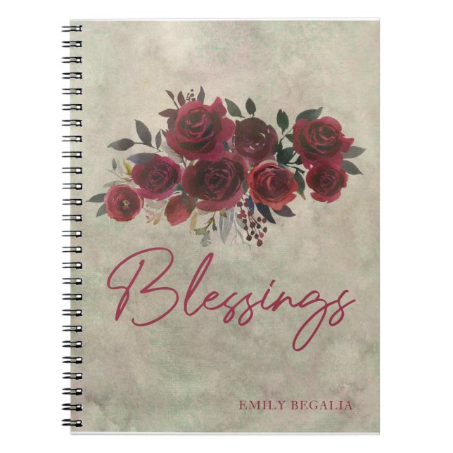Burgundy Red Rose Floral Blessings Prayer Journal (Front)