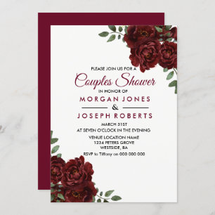 Burgundy Red Rose Floral Couples Shower Invite