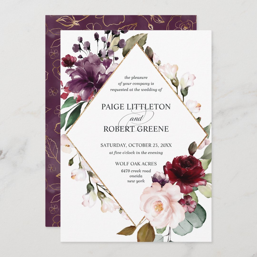 Burgundy Red Rose Floral Frame Wedding Invitation 