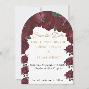 Burgundy Red Rose Floral Moody Dark Romance Save The Date