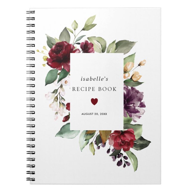 Burgundy Red Rose Floral Recipe Book (Front)