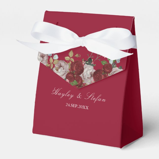 Burgundy Red Rose Floral Wedding Cake  Favor Boxes (Front Side)