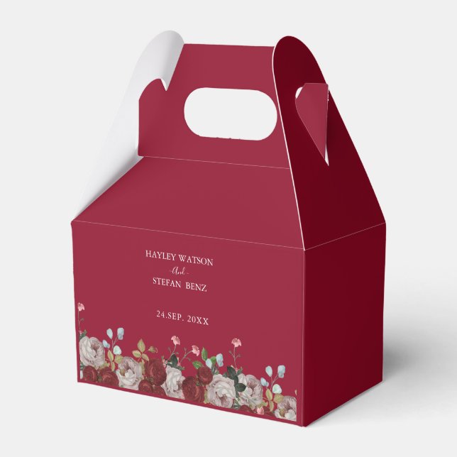 Burgundy Red Rose Floral Wedding  Favor Boxes (Front Side)