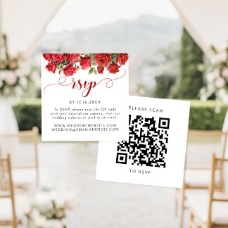 Burgundy Red Rose Floral Wedding RSVP QR Code Enclosure Card