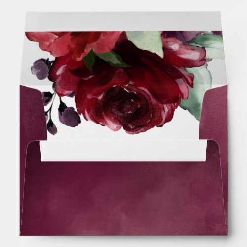 Burgundy Red Rose Flowers Wedding Envelopes
