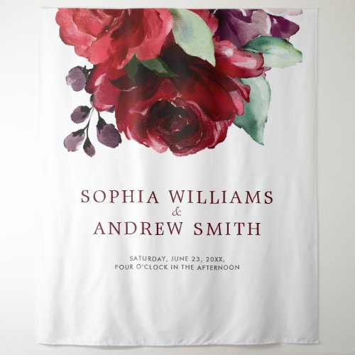 Burgundy Red Rose Flowers Wedding Tapestry