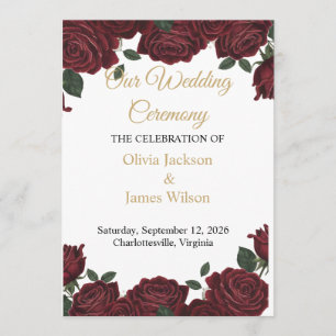 Burgundy Red Rose Gold Script Moody Dark Romance  Program
