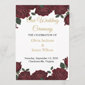 Burgundy Red Rose Gold Script Moody Dark Romance  Program