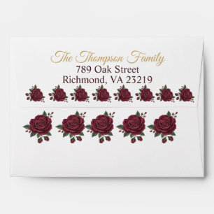Burgundy Red Rose Gold Script Wedding Address Envelope