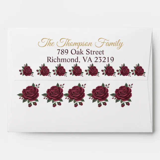 Burgundy Red Rose Gold Script Wedding Address Envelope | Zazzle