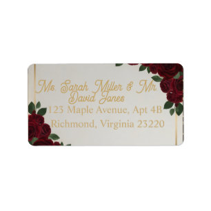 Burgundy Red Rose Gold Script Wedding Address Labe Label