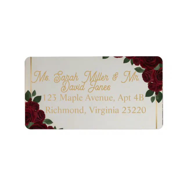 Burgundy Red Rose Gold Script Wedding Address Labe Label | Zazzle