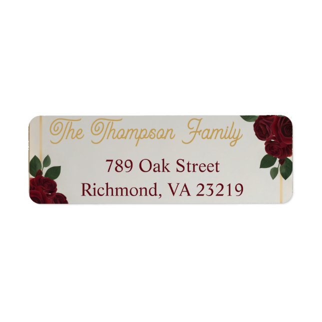 Burgundy Red Rose Gold Script Wedding Address Labe Label (Front)