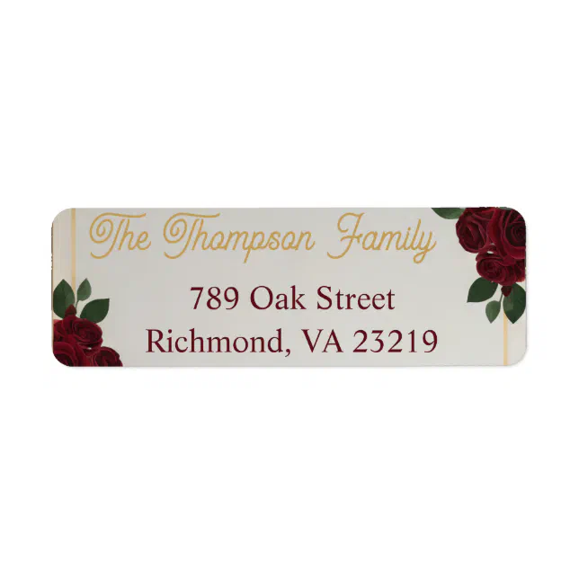 Burgundy Red Rose Gold Script Wedding Address Labe Label | Zazzle