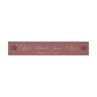 Burgundy Red Rose Gold Script Wedding Invitation  Belly Band