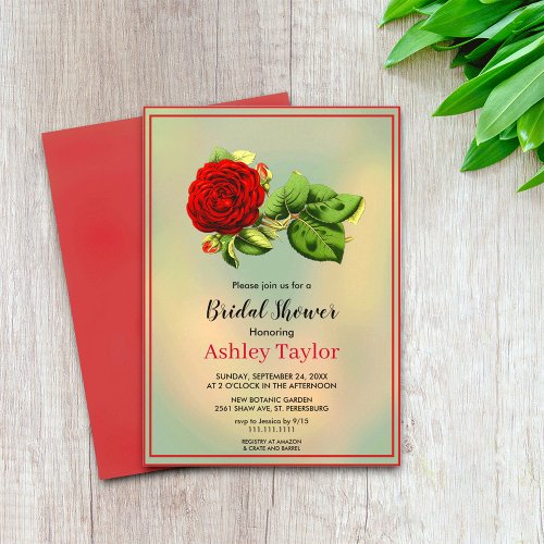 Burgundy red rose greenery floral Bridal Shower Invitation
