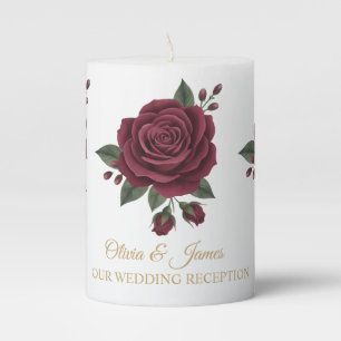 Burgundy Red Rose Moody Black Gold Metallic Foil  Pillar Candle
