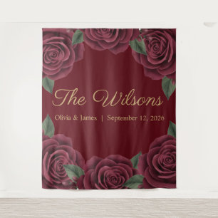 Burgundy Red Rose Moody Dark Romance Wedding Tapestry