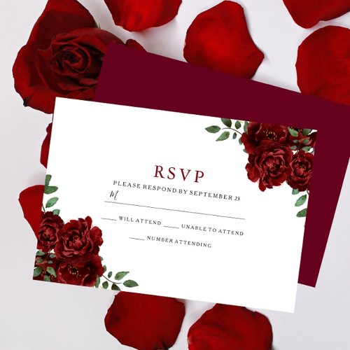 Burgundy Red Rose Romantic All Occasions RSVP Card