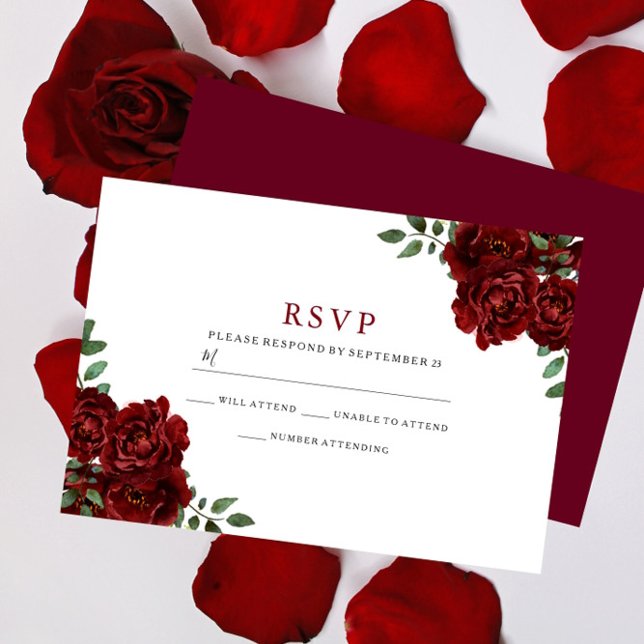 Burgundy Red Rose Romantic All Occasions RSVP Card (Creator Uploaded)
