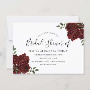 Burgundy Red Rose Romantic Bridal Shower Invitation