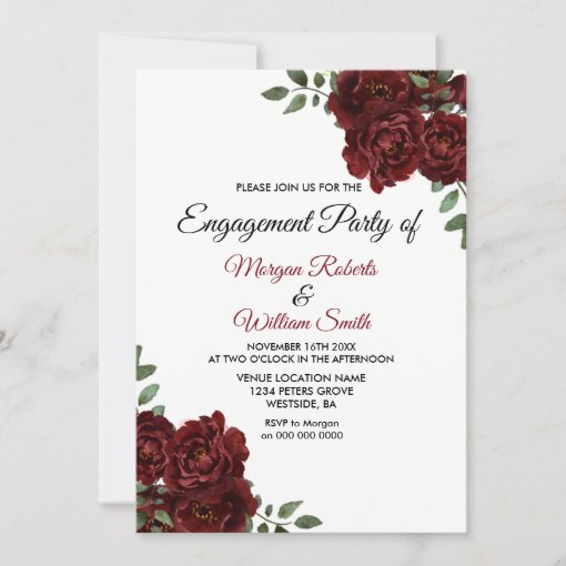 Burgundy Red Rose Romantic Engagement Party Invite | Zazzle