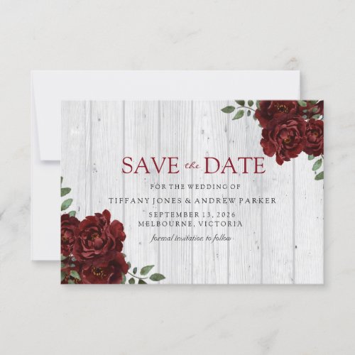 Burgundy Red Rose Romantic  Save the date
