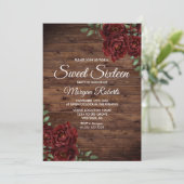 Burgundy Red Rose Rustic Wood Sweet 16 Invite (Standing Front)