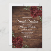 Burgundy Red Rose Rustic Wood Sweet 16 Invite (Front)