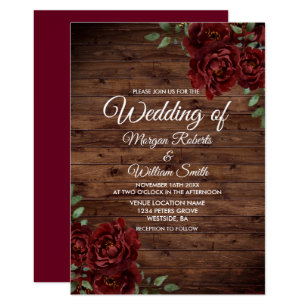 Red Rose Wedding Invitations Zazzle Burgundy Red Rose Rustic Wood Wedding Invitation