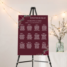 Burgundy Red Rose Wedding Seating Chart Poster