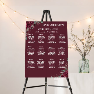 Burgundy Red Rose Wedding Seating Chart Poster