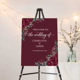 Burgundy Red Rose Wedding Welcome Sign Poster