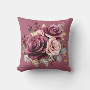 Burgundy Red Roses Classic Floral Throw Pillow