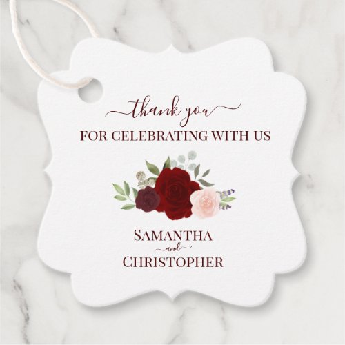 Burgundy Red Roses Elegant Wedding Thank You Favor Tags