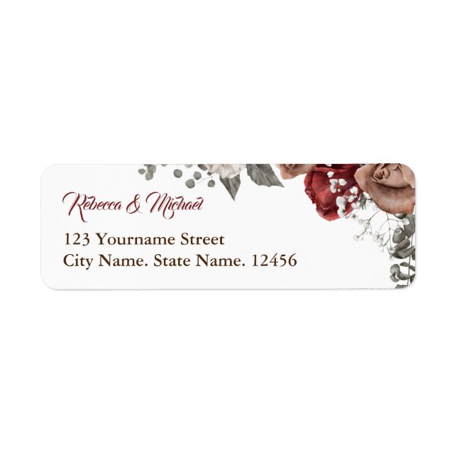 Burgundy Red Roses Floral Wedding Label (Front)