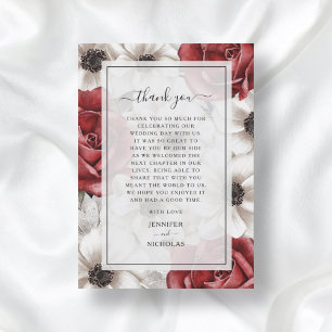 Burgundy Red Roses Floral Wedding Thank You Card